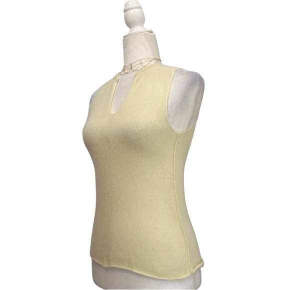 TseSAY Cashmere Split V Neck Sleeveless Sweater in Lemon Chiffon - Picture 6 of 8